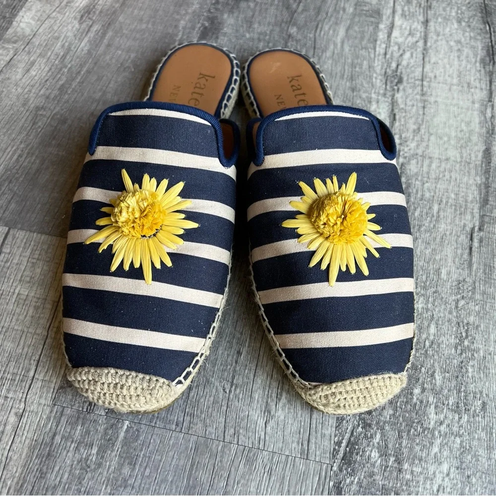 Kate Spade Solero Stripe Espadrille Slide Sandals Sunflower Size 7